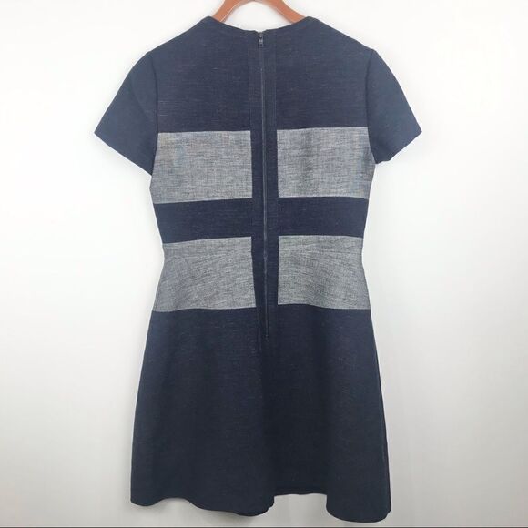 BCBGMAXAZRIA Navy Gray Colorblock Striped A Line Dress - Picture 3 of 13